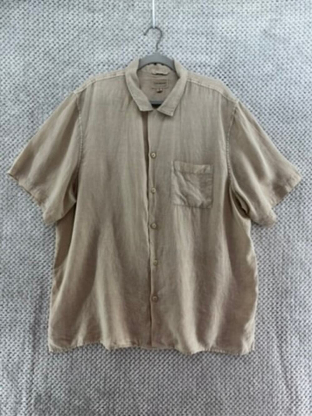 Lucky Brand Button Front Shirt Mens XL Beige Linen Short Sleeve Front Pocket